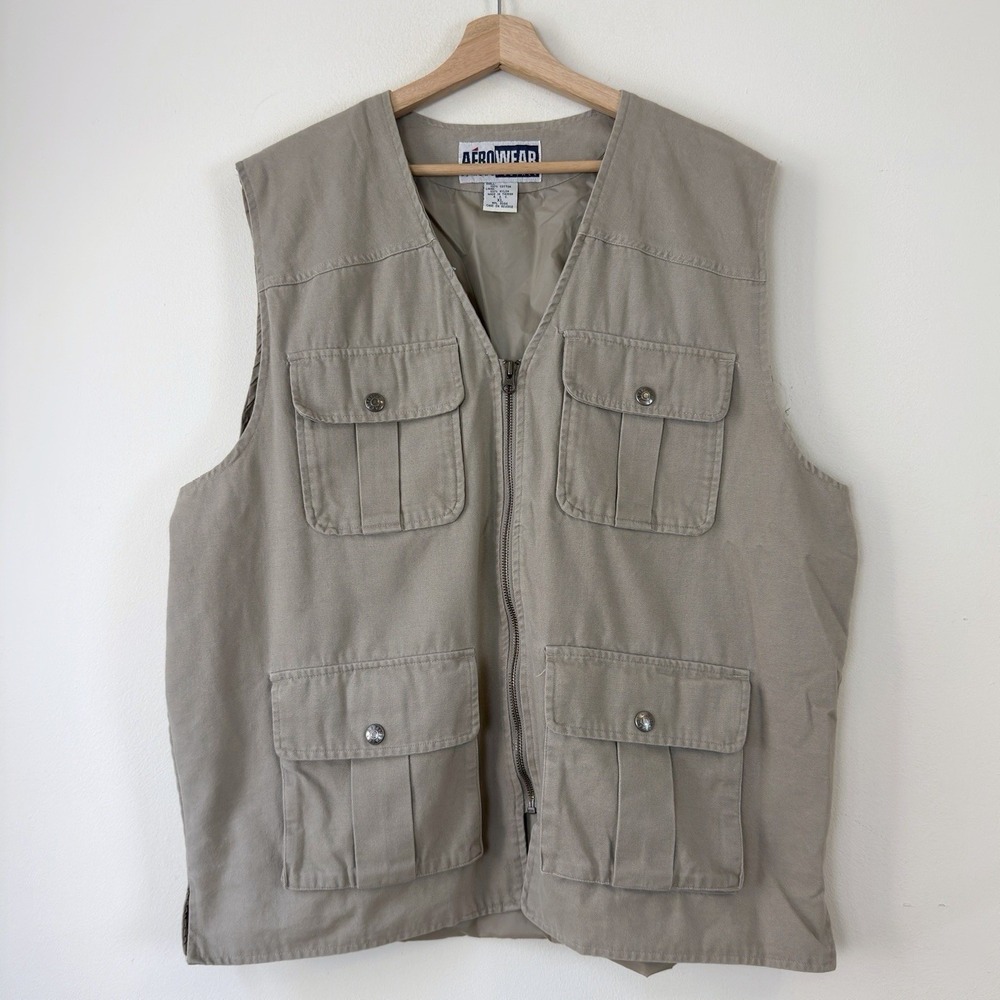 Vintage Aeropostale Aerowear Utility Khaki Multi Pocket Outdoor Fishing Vest